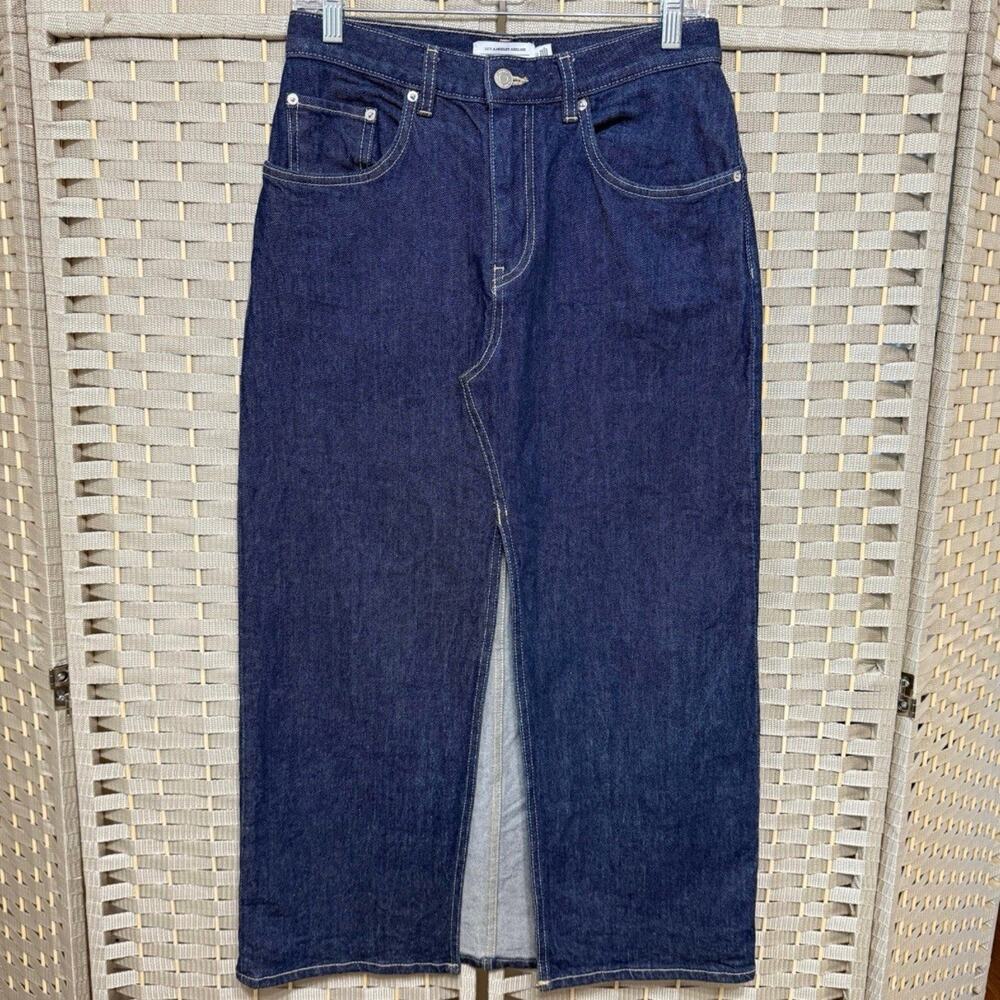 & Other Stories Midi Denim Pencil Skirt Size 4 Dark Wash Blue Deep V Front Slit